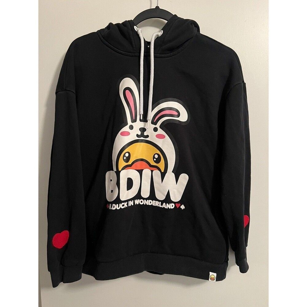 B.duck in Wonderland Teen Hoodie Black Size Medium w/ Bunny Ears Rare